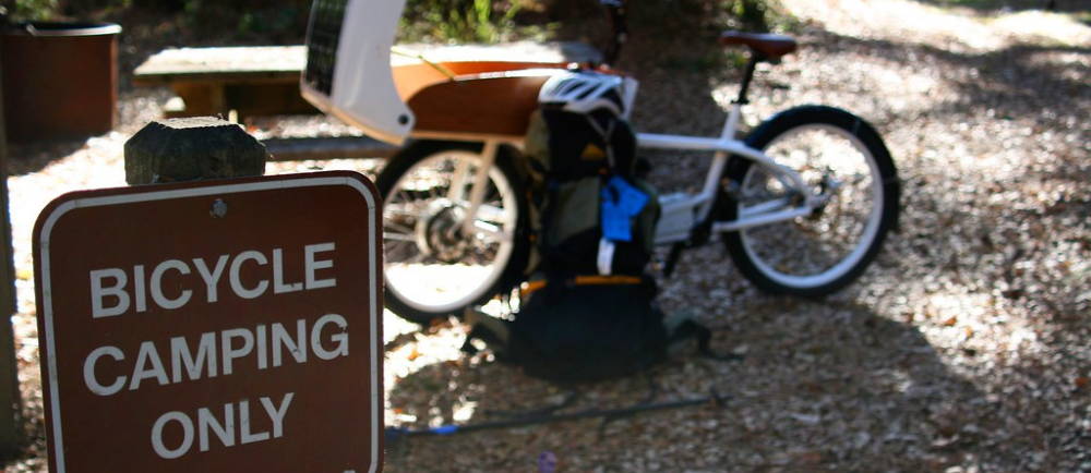 Bicycle Camping Only sign at campsite