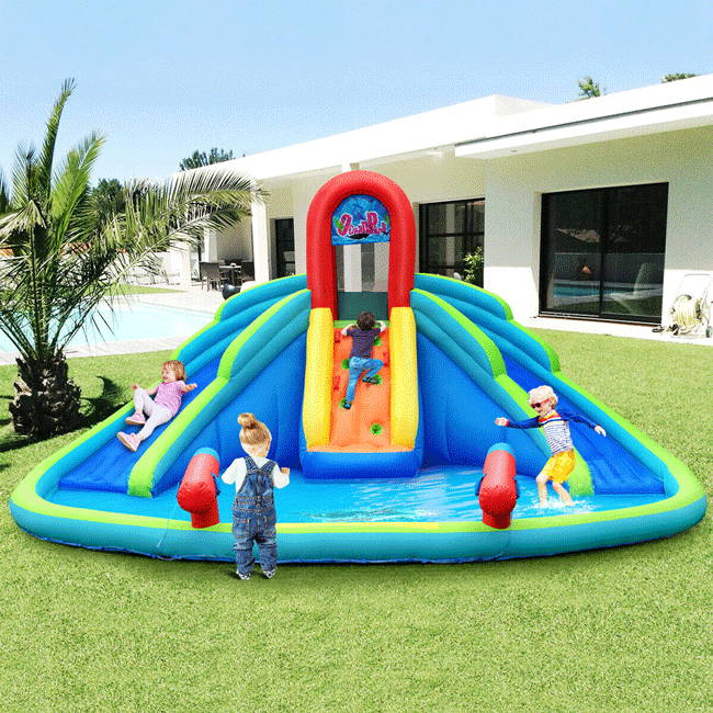 Inflatable Water Park Bouncer With Climbing Wall Splash Pool Water