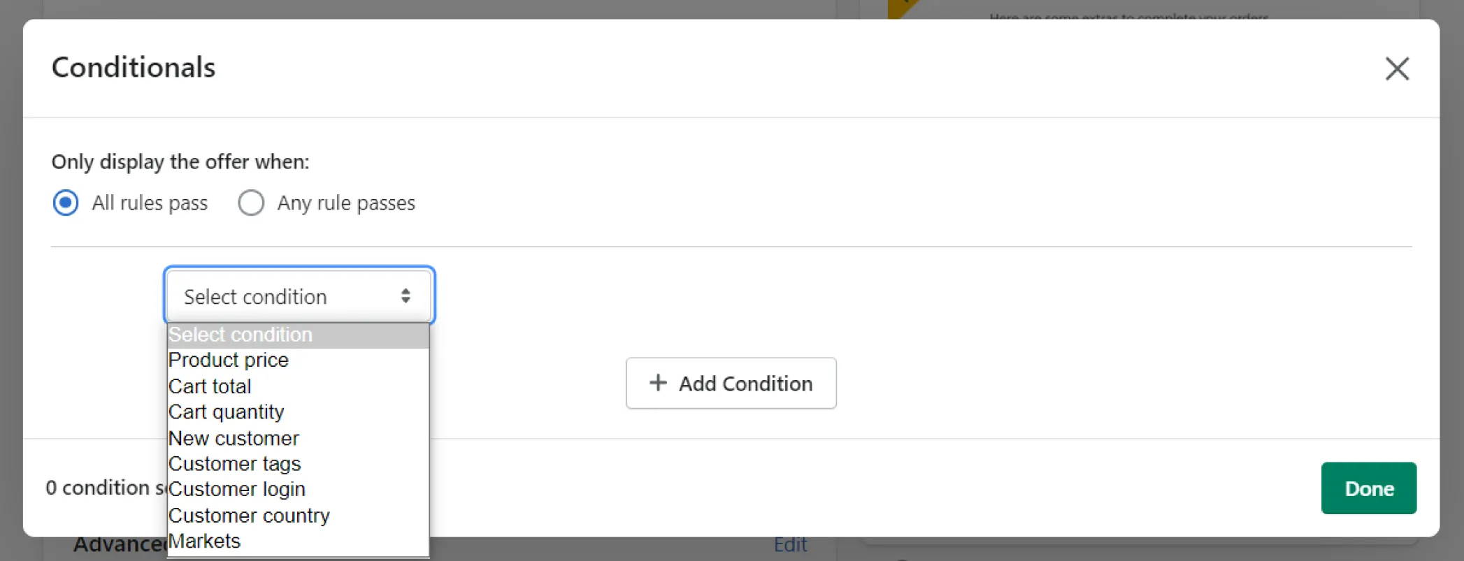 display conditions for free gift with purchases