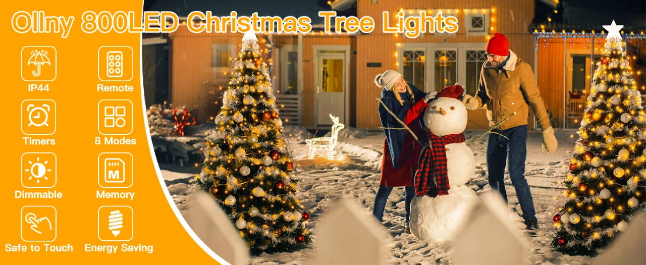 Features of Ollny's 800 leds green cable warm white string lights