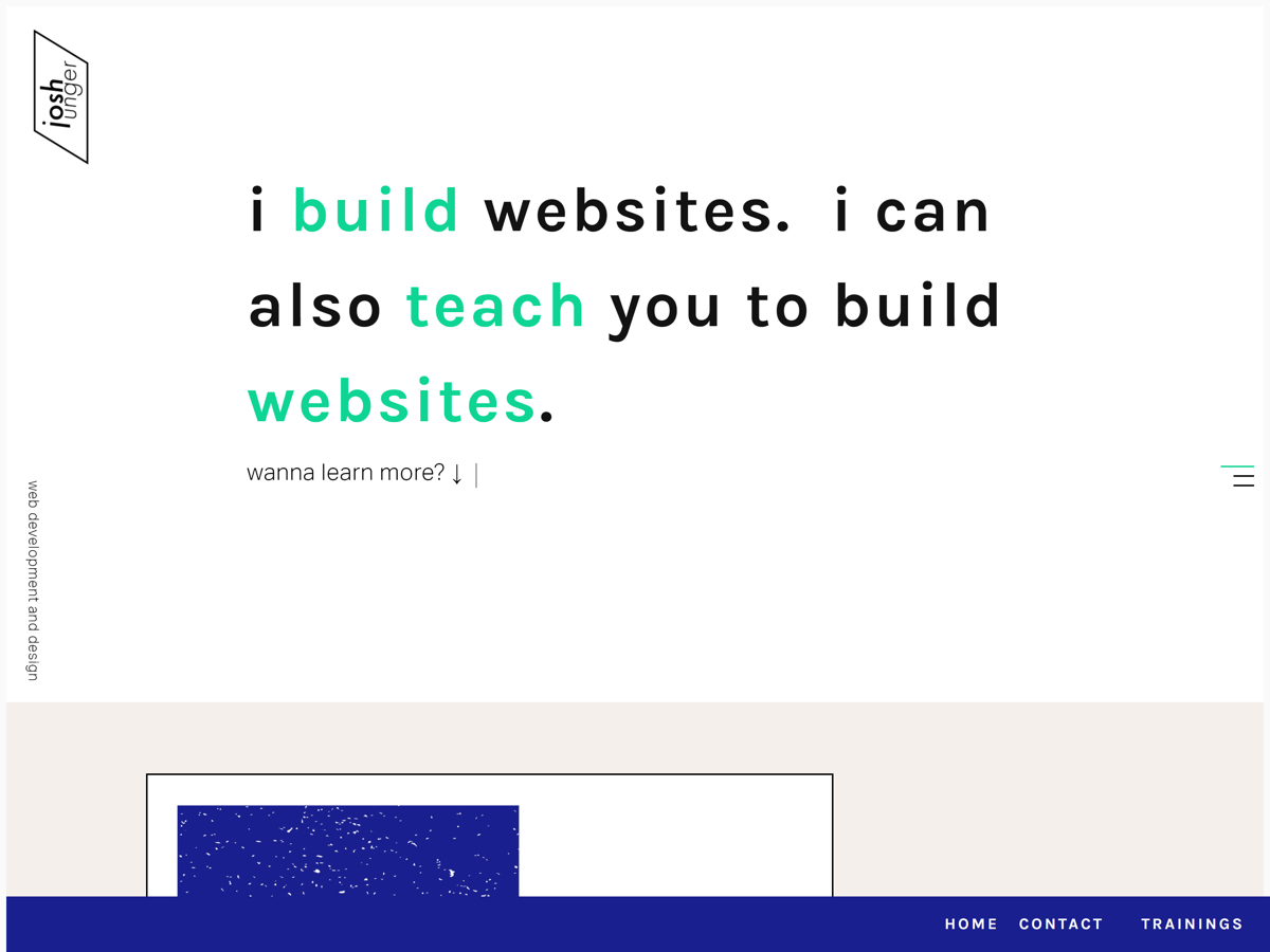 Screenshot of Josh Unger, from the designer & developer portfolios collection.