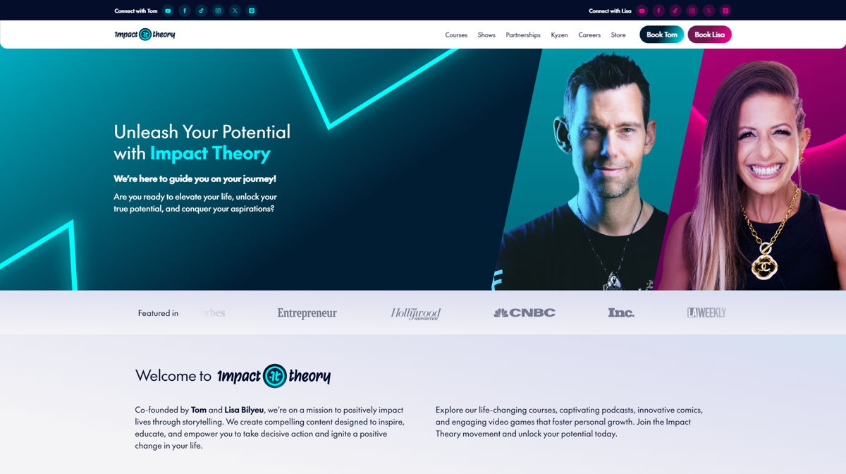 Screenshot of Impact Theory , from the  framer websites collection.