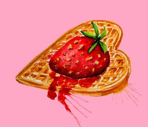 Jordbær kunsttrykk, postkort og sticker