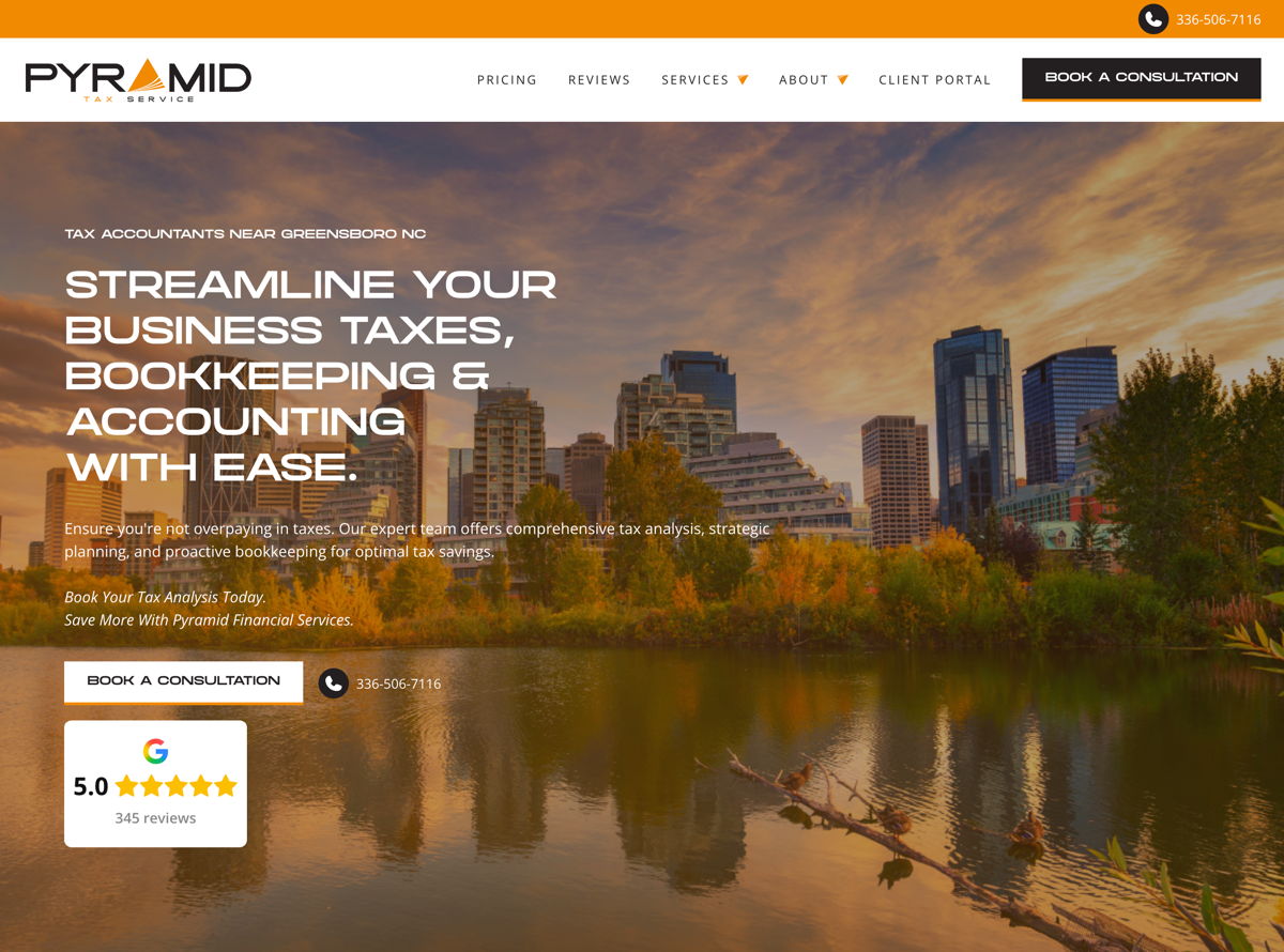 Screenshot of Pyramid Tax Service, from the accountant websites collection.