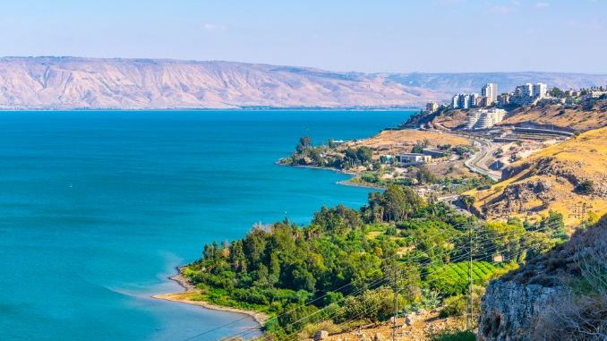 Aerial view of Tiberias from mount Arbel in Israel