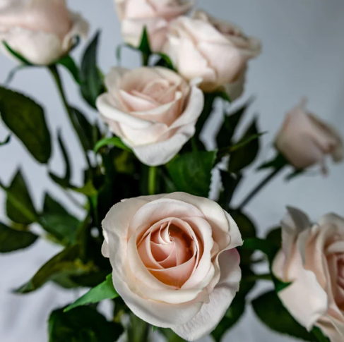 Light Pink Real Touch Half Bloom Rose - Realistic Artificial Flowers