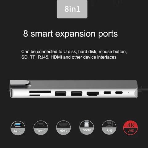 UExtend - 8 In 1 Multiport USB-C HUB 4K HDMI USB 3.0 Adapter