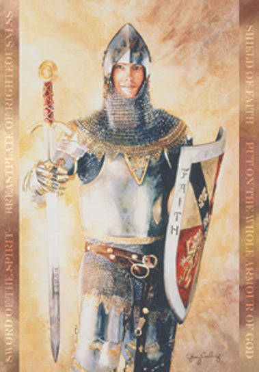 Painting of a young man wearing the armour of God.