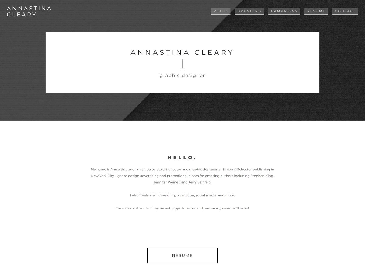 Screenshot of Annastina Cleary, from the resume websites collection.