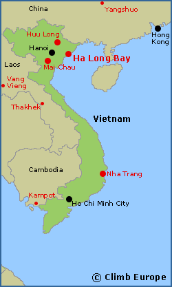Map of the main rock climbing areas in Vietnam