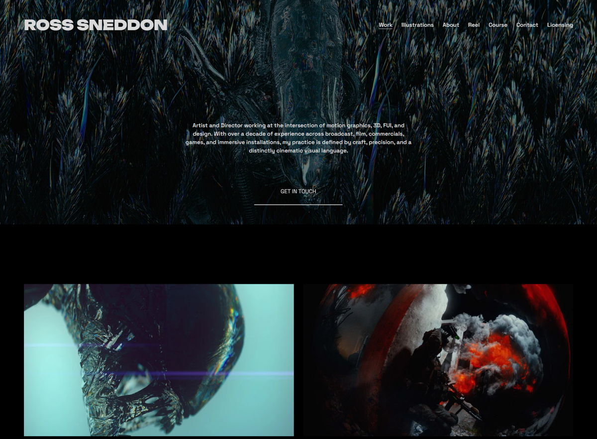 Screenshot of Ross Sneddon, from the 3d artist portfolios collection.