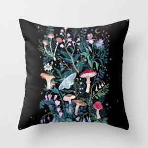 Throw Pillow 16"x16" Night Mushrooms