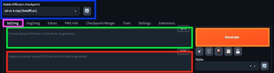 The top portion of the Stable Diffusion web ui