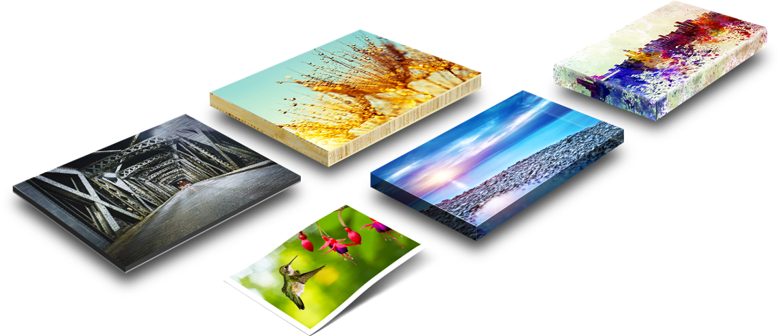 This image shows the different fine art giclee printing products available at Prints Giclee Shop