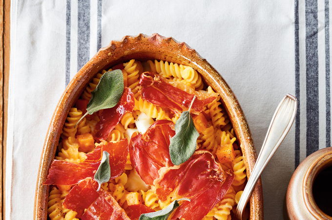Fusillis à la courge et prosciutto croustillant