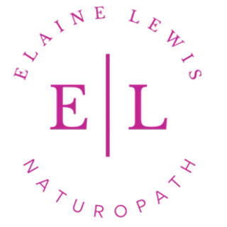 Logo for Elaine Lewis Naturalopathy: magenta "EL" split by a vertical line, circle text around.