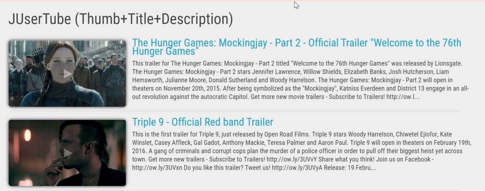 Jusertube - компонент для вставки видеогалереи Joomla