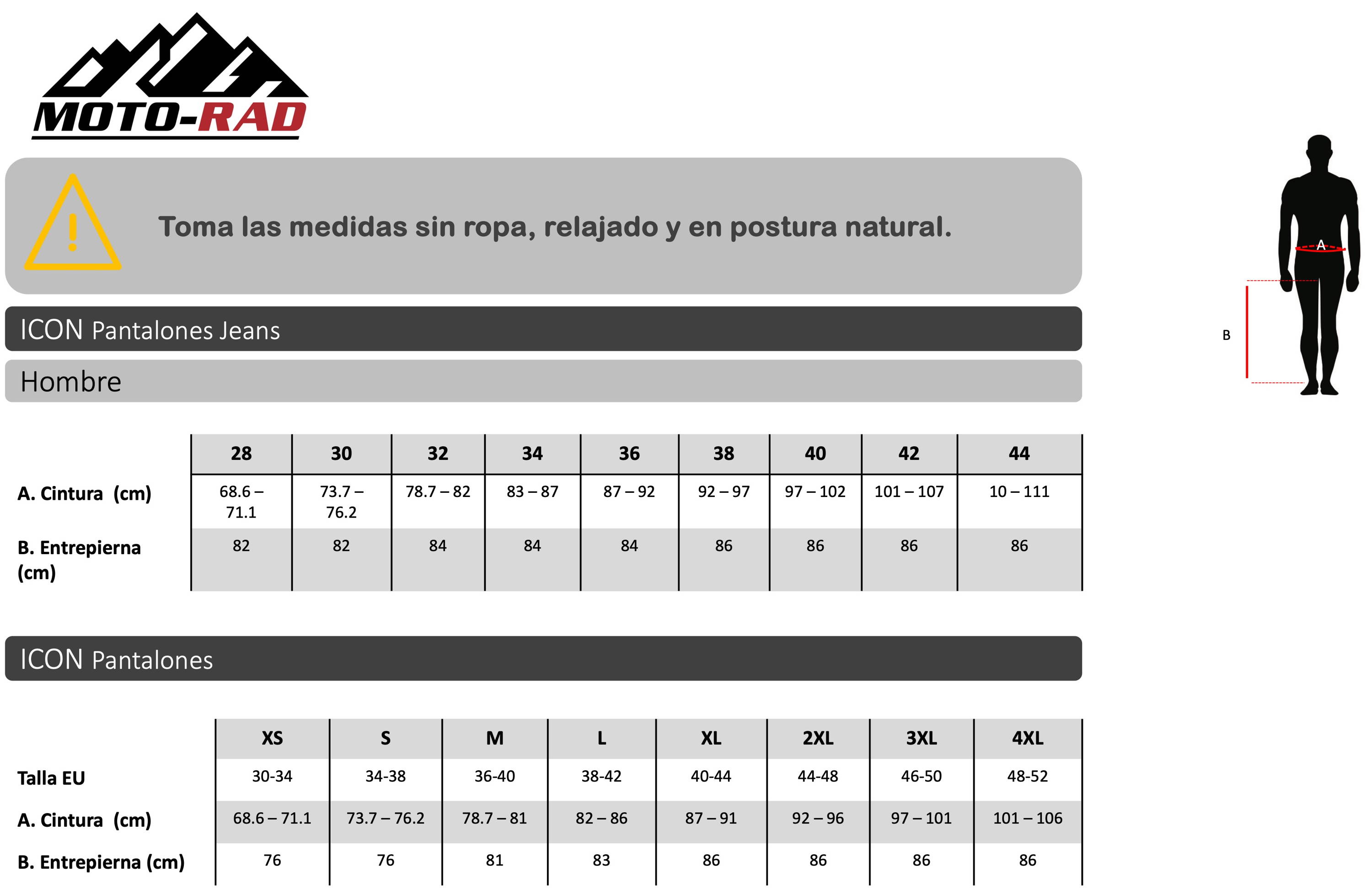 Guia de Tallas Pantalones ICON