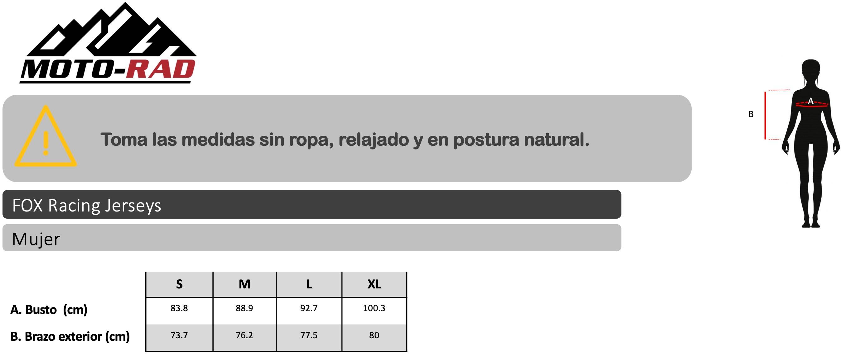 Guia de Tallas para Jersey Fox de Mujer