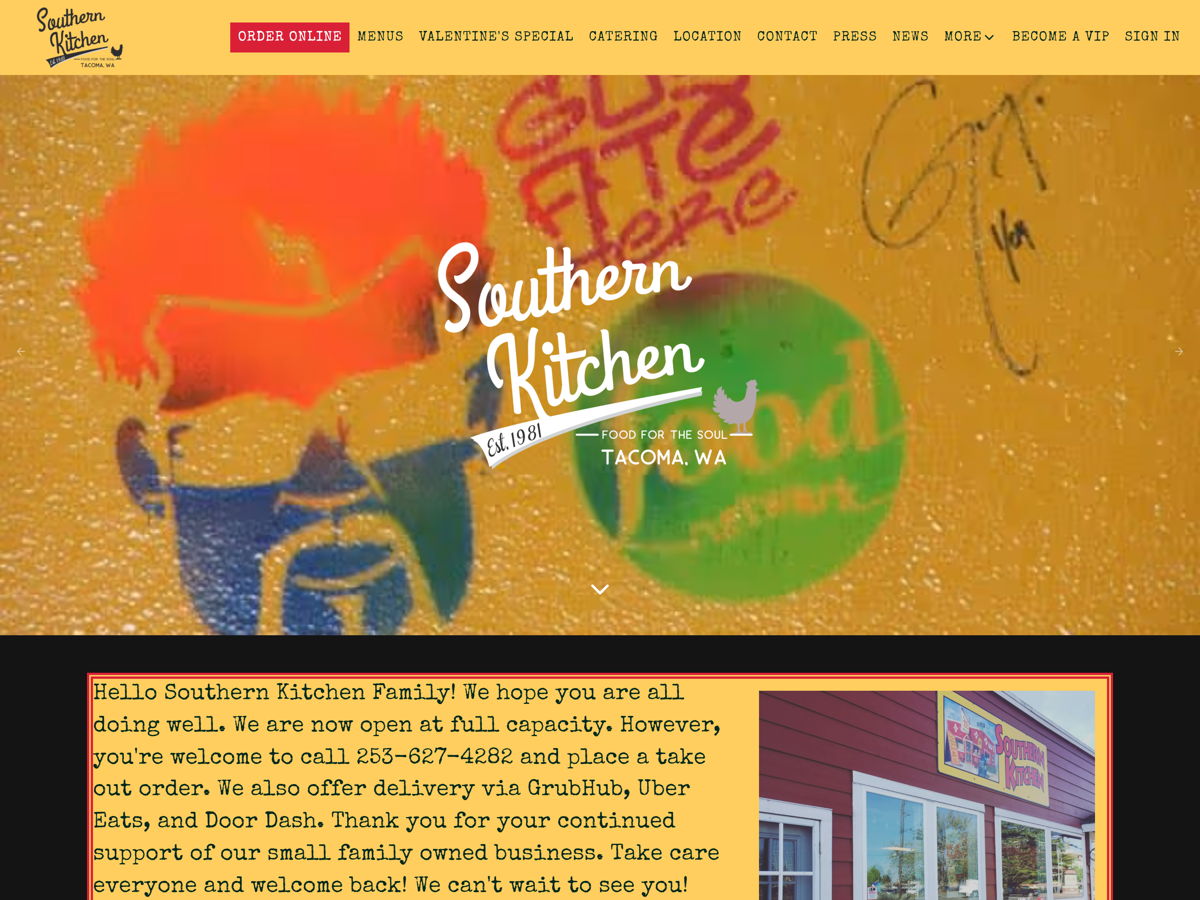 Screenshot of Southern Kitchen, from the food websites collection.