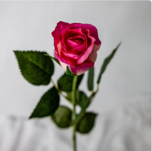 Fuchsia Real Touch Open Bud Rose - Realistic Artificial Flowers