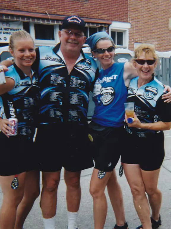 Family photo taken after a bike ride