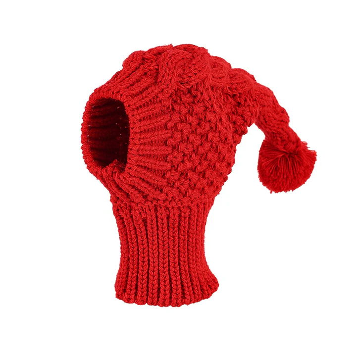 Red Whimsical Knit Dog Hat with Pom-Pom - Cozy Winter Pet Beanie & Snood - Image 2