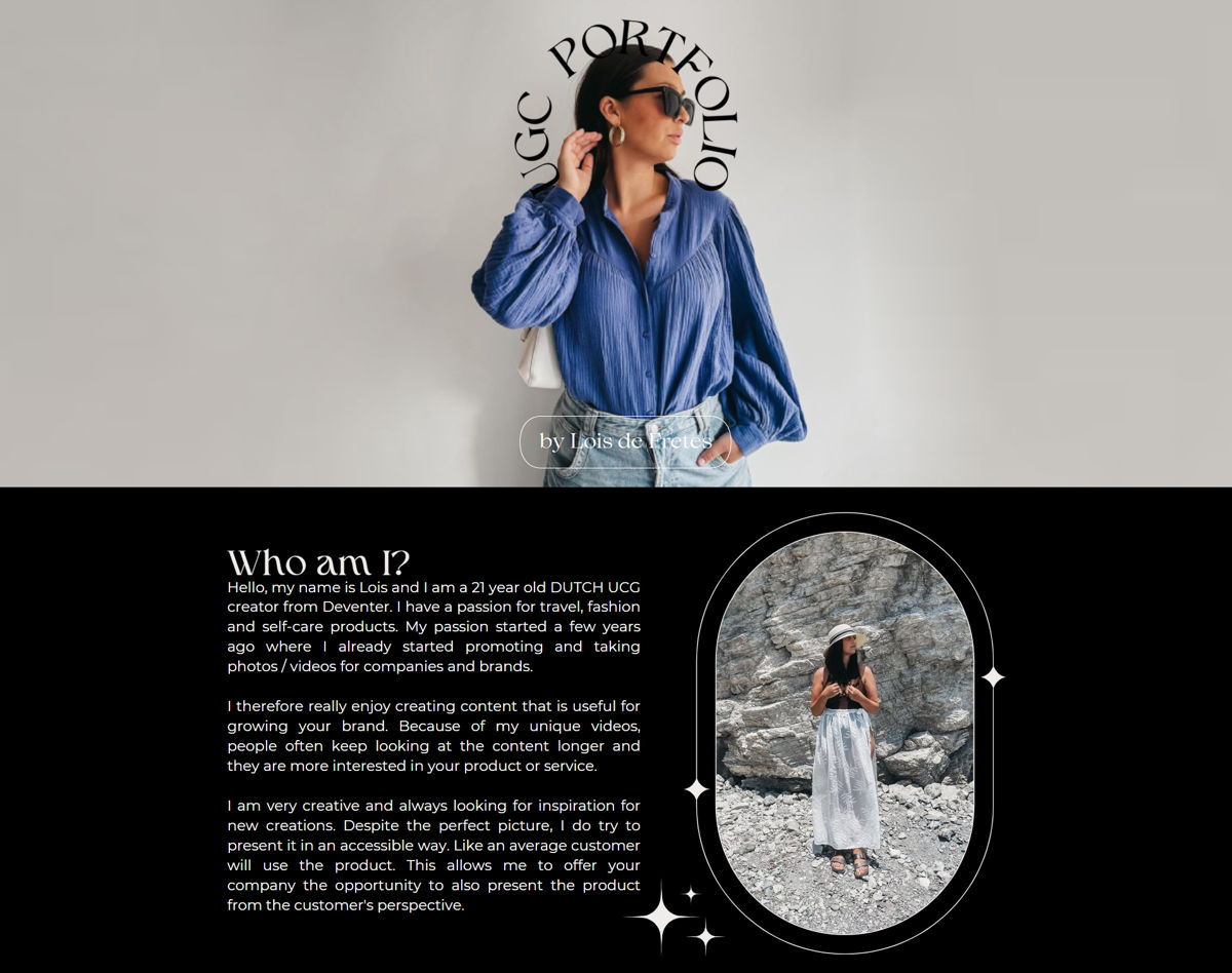 Screenshot of Lois de Fretes, from the ugc portfolio examples collection.