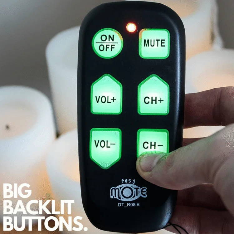 Big Button TV remote for seniors. EasyMote.