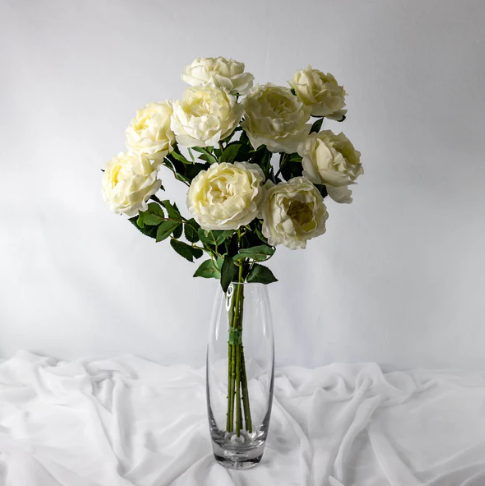 Bridal White David Austin Real Touch Half Bloom Rose - Realistic Artificial Flowers