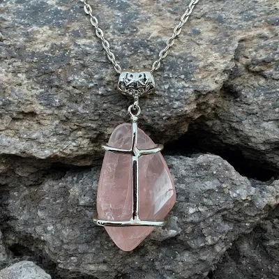 Rose Quartz Crystal Pendant - Includes Chain