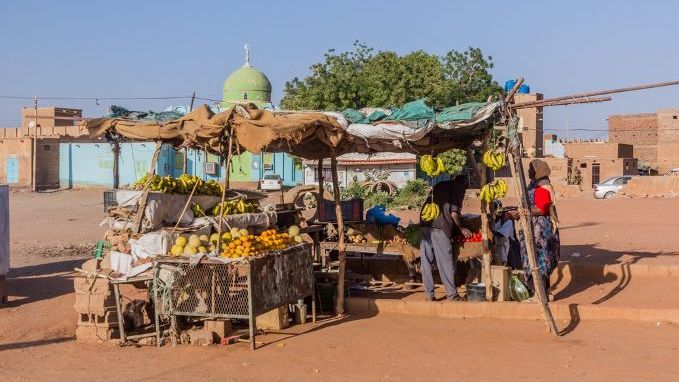 KHARTOUM, SUDAN - MARCH 7, 2019 Small fruit stall at Tuti island in Khartoum, capital of Sudan
