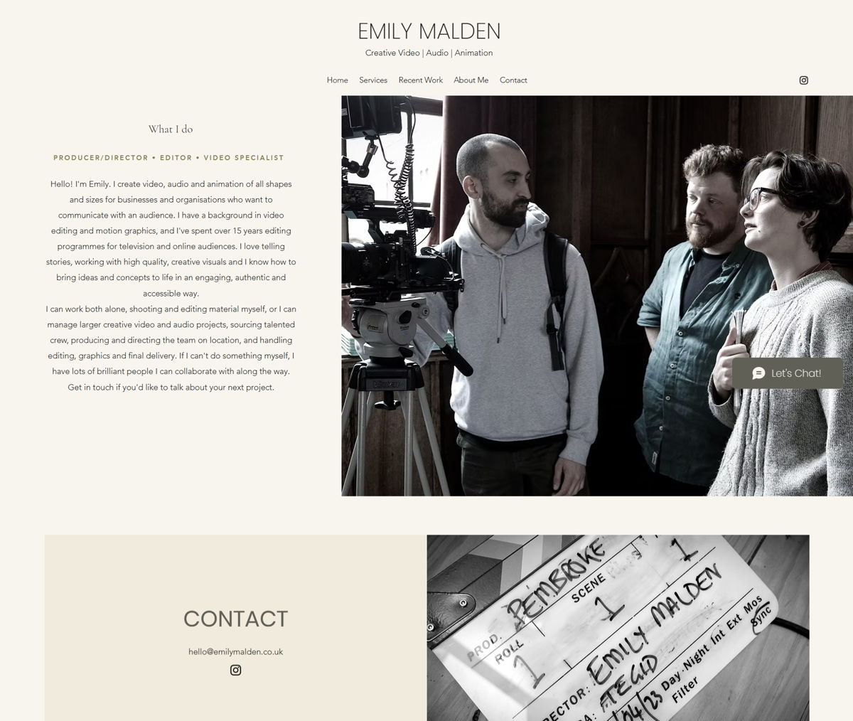 Screenshot of Emily Malden, from the wix personal websites collection.