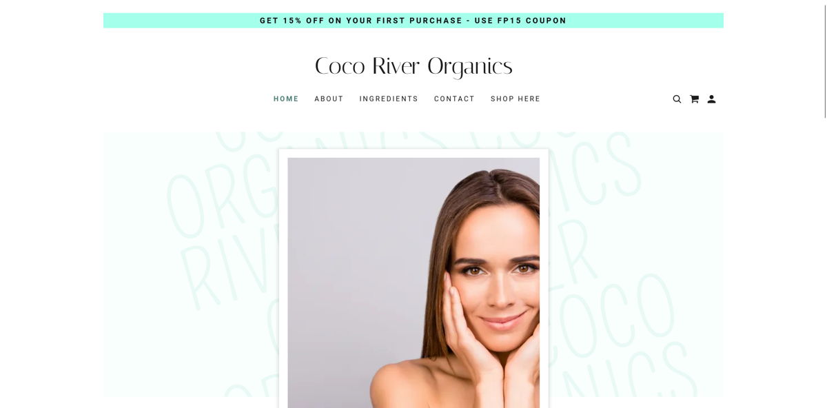 Screenshot of Coco River Organics, from the beauty websites collection.
