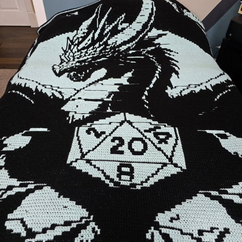 Draconic Dice | Dragon Overlay Mosaic Crochet Blanket PDF Pattern