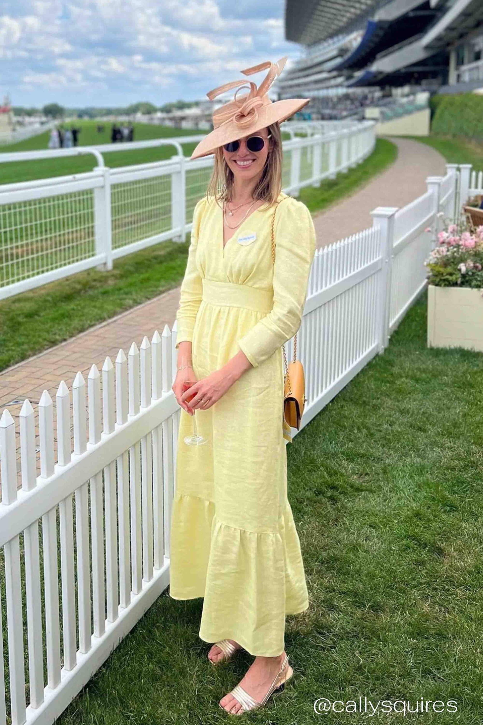 Journalist Cally Squires wears the Yolke sparkly sunshine yellow Coco dress