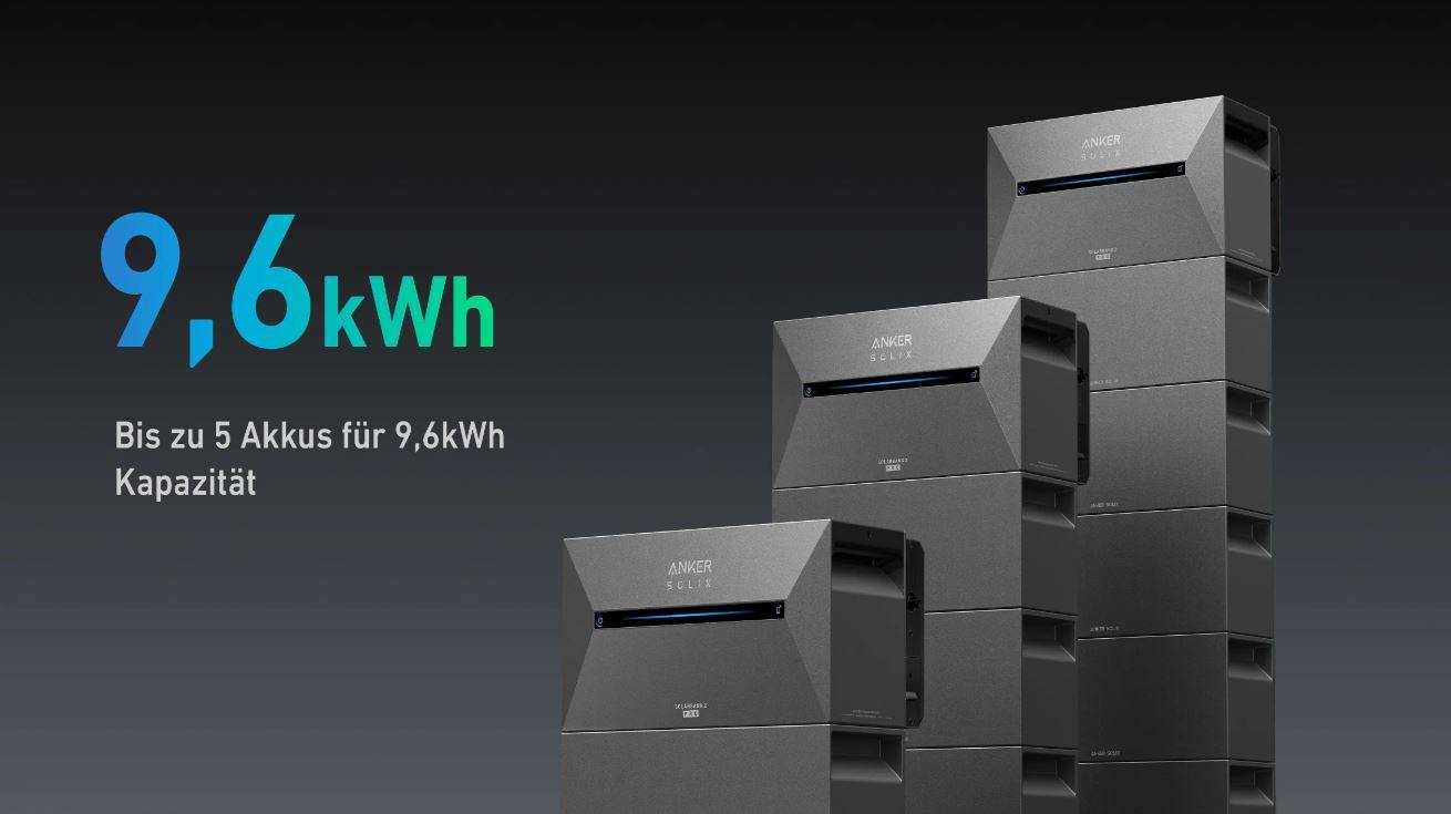 Ansicht, wie das Speichersystem auf bis zu 9,6kWh erweitert werden kann
