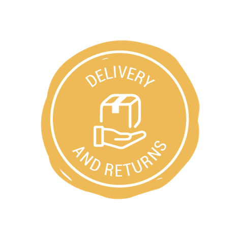 Image of a circular yellow icon with the text "Delivery and Returns"