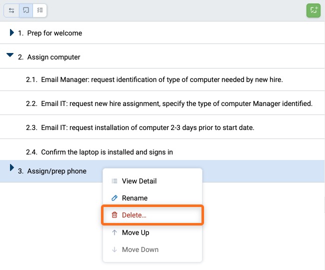 Step row menu with Delete selected