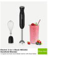 Electric 3-in-1 Black HB3202 Handheld Blender 12-speed and turbo hand blender electric with sharp blades