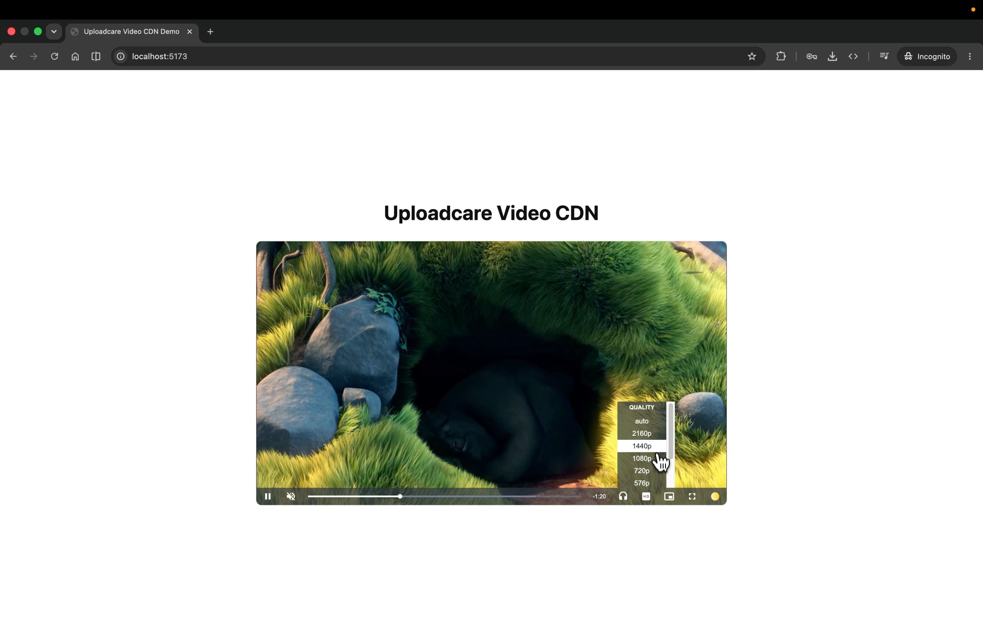 uc-video player with quality selector