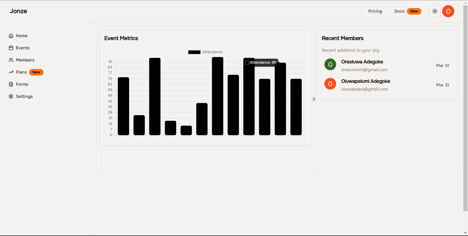 Jonze Dashboard