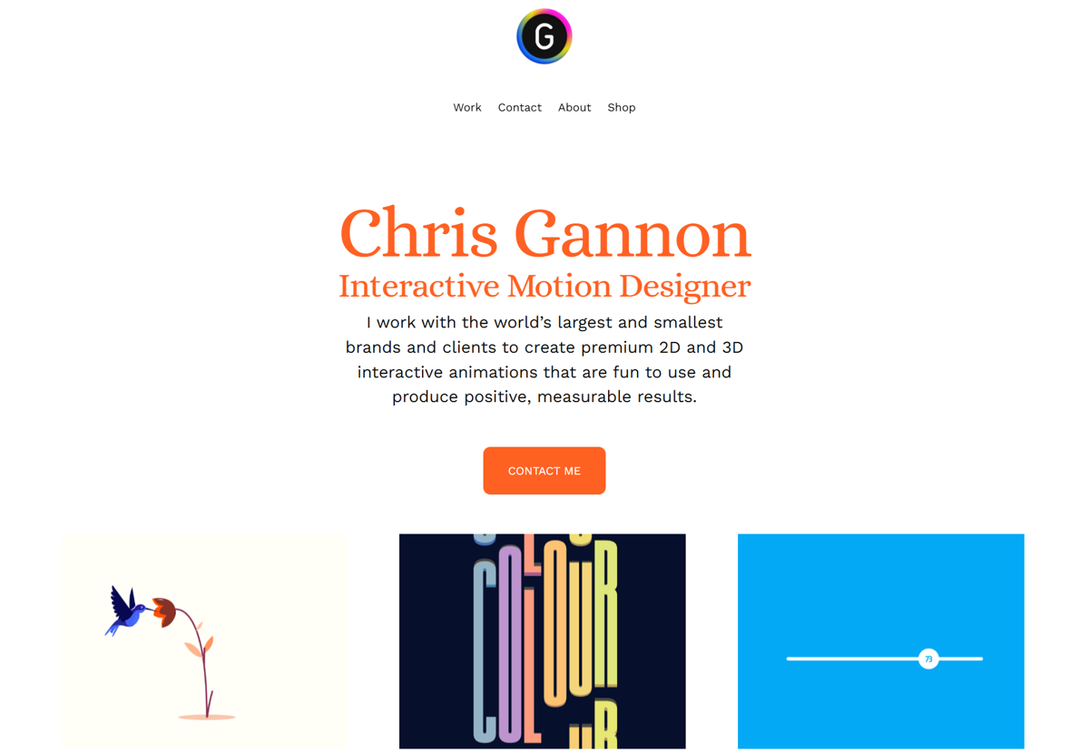 Screenshot of Chris Gannon, from the motion design portfolios collection.