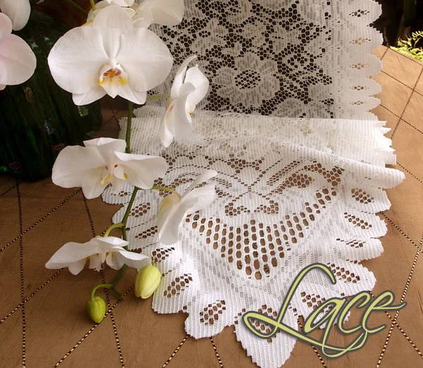 white lace table runner
