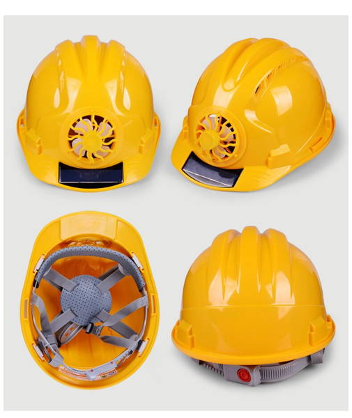 Heavy-duty construction helmet with solar-powered fan