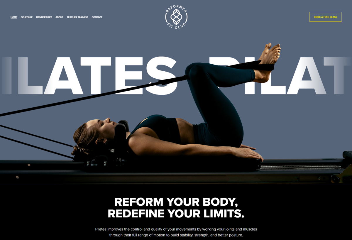 Screenshot of Reformer Fit Club, from the pilates websites collection.