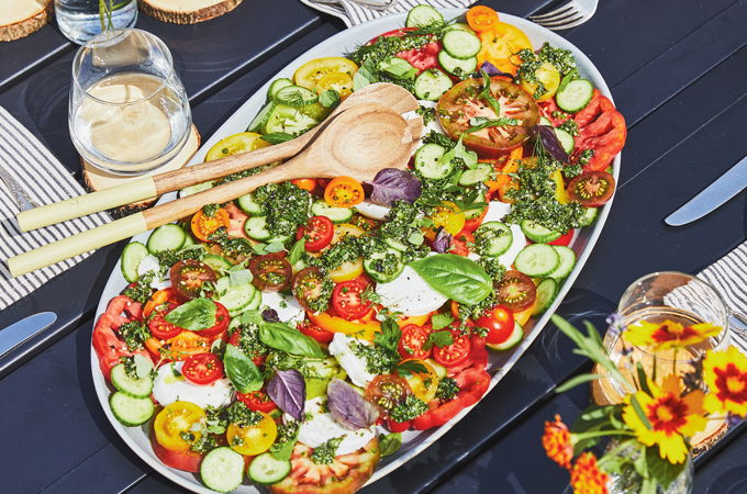 Heirloom Tomatoes with Herb Dressing and Mozzarella