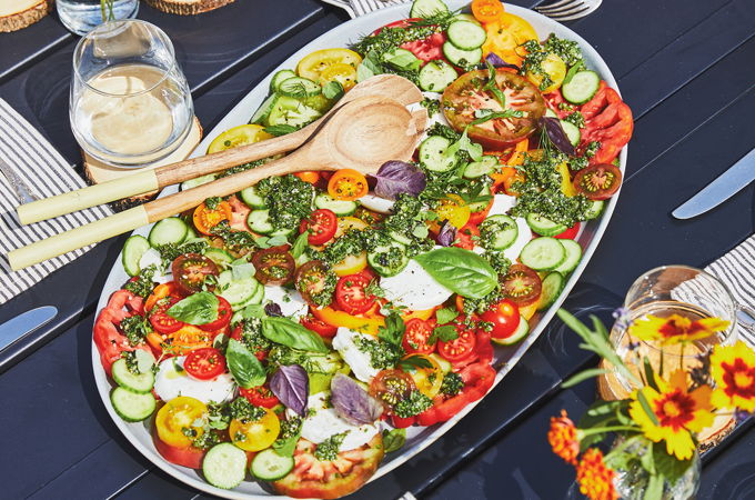 Heirloom Tomatoes with Herb Dressing and Mozzarella