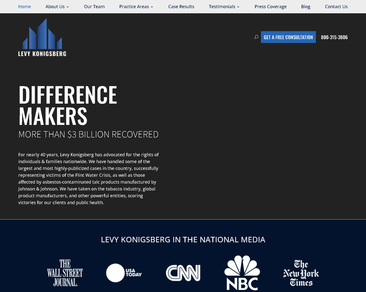Screenshot of Levy Konigsberg, from the law firm websites collection.