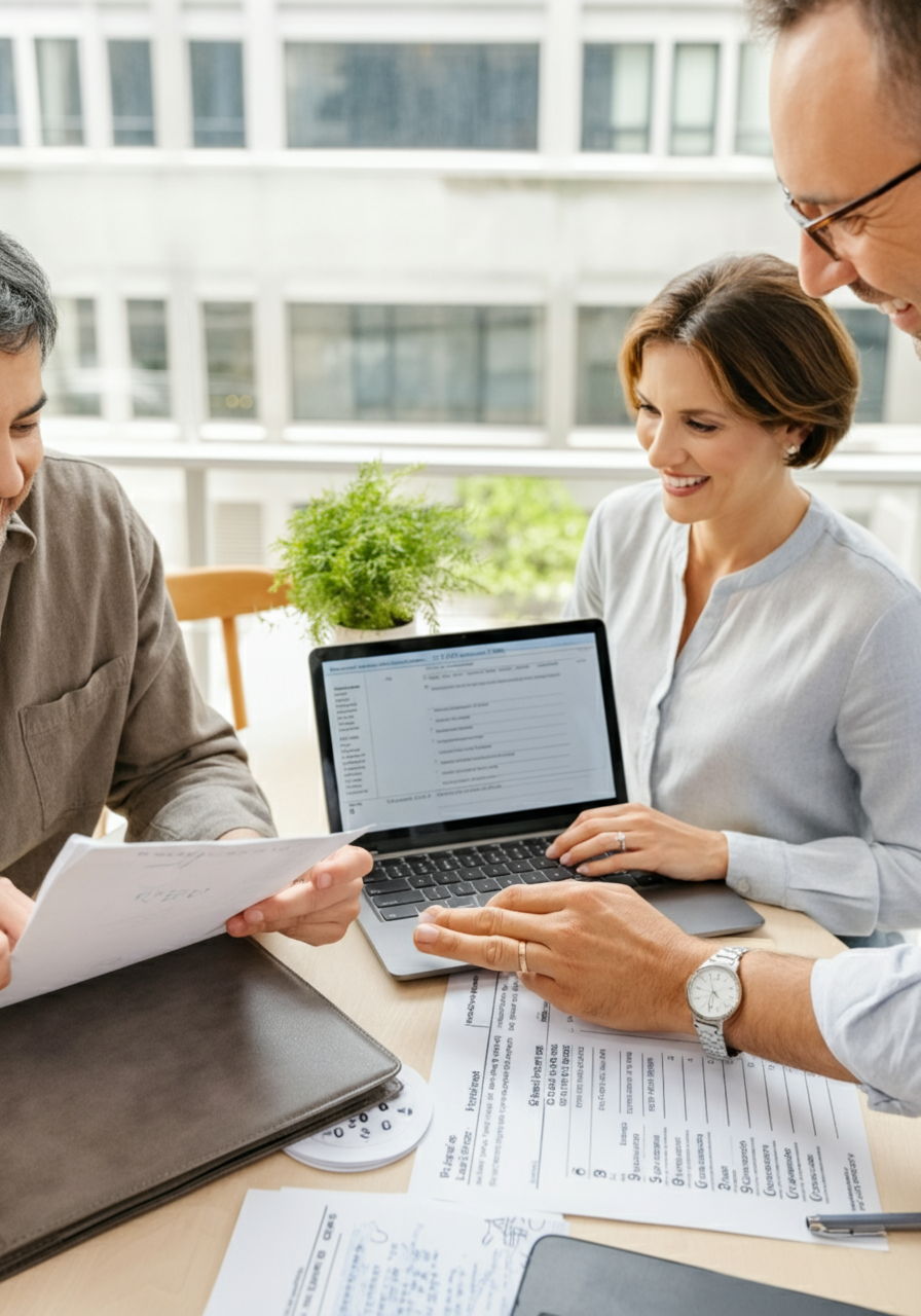 Before strategy: A tax form showing a Chicago couple owing $45,000 in capital gains tax due immediately on a $200,000 gain. After strategy: The same couple with an installment sale agreement showing the gain spread over 5 years with smaller annual tax payments of $9,000, reducing their immediate tax burden.